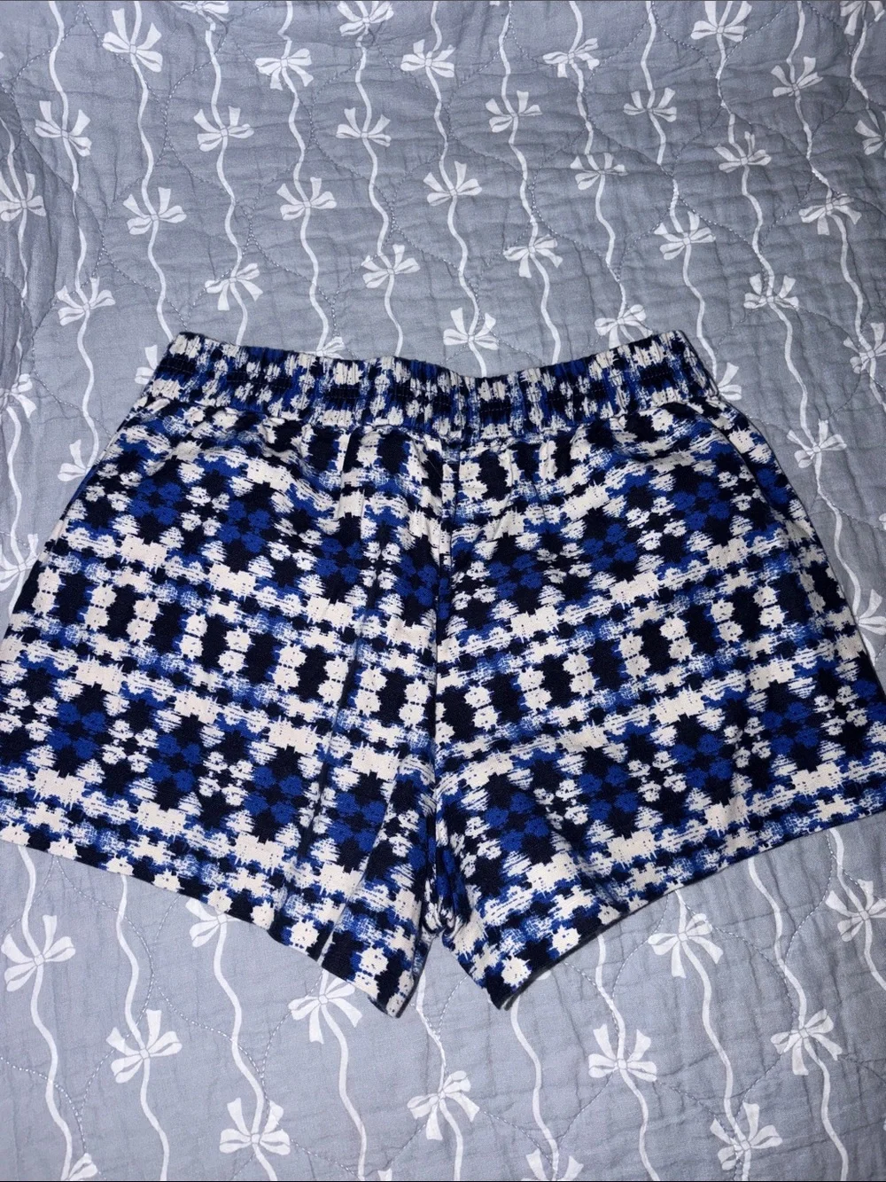 J. Crew Blue and White Patterned Linen Shorts